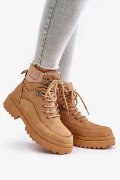 Boto Botki Trapery Damskie Sznurowane Camel Rabaria