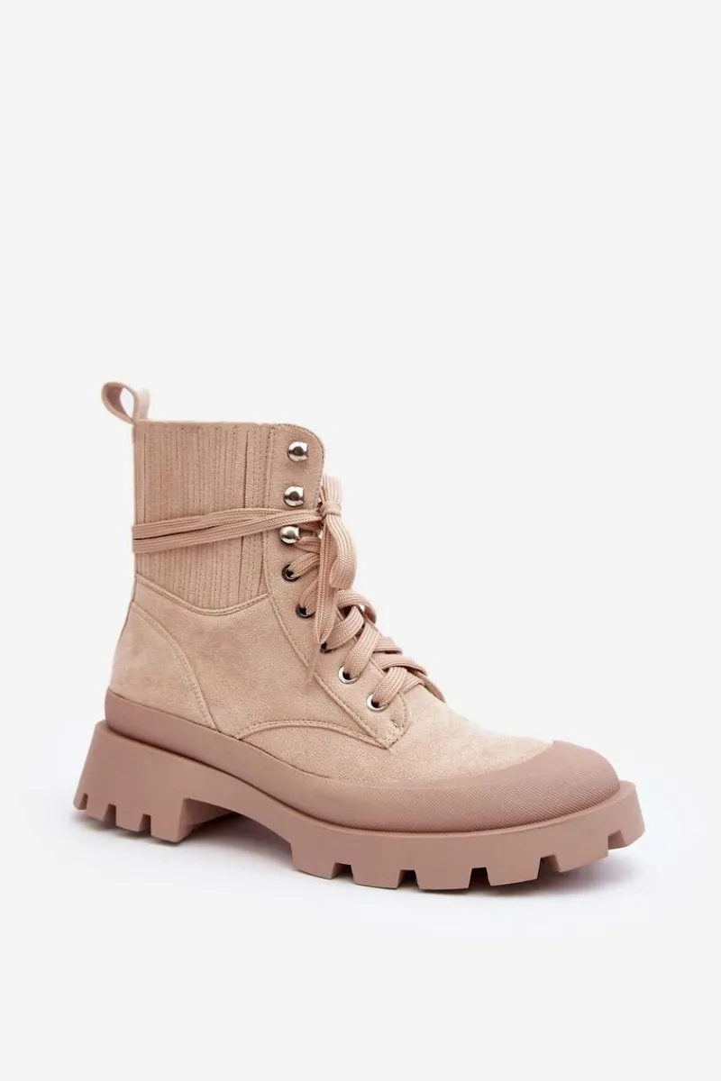 Damskie Trapery|Botki Sznurowane>Boto Botki Trapery Damskie Sznurowane Beżowe Gordts