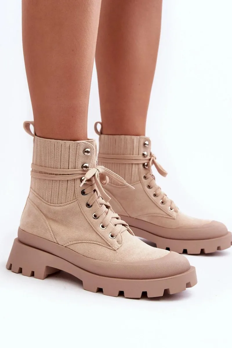 Damskie Trapery|Botki Sznurowane>Boto Botki Trapery Damskie Sznurowane Beżowe Gordts