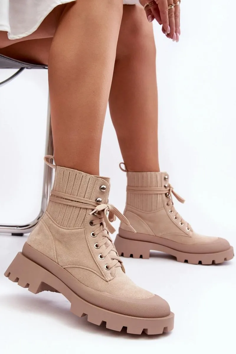 Damskie Trapery|Botki Sznurowane>Boto Botki Trapery Damskie Sznurowane Beżowe Gordts