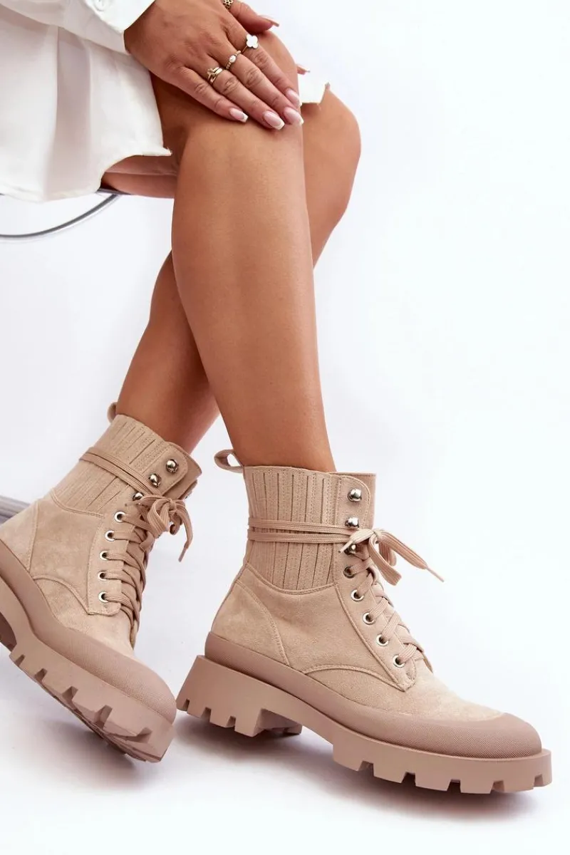 Damskie Trapery|Botki Sznurowane>Boto Botki Trapery Damskie Sznurowane Beżowe Gordts