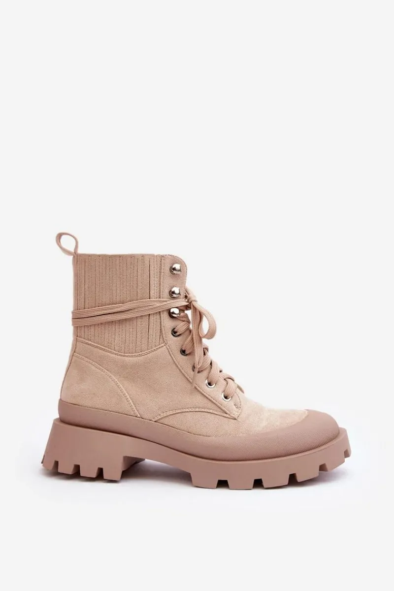 Damskie Trapery|Botki Sznurowane>Boto Botki Trapery Damskie Sznurowane Beżowe Gordts