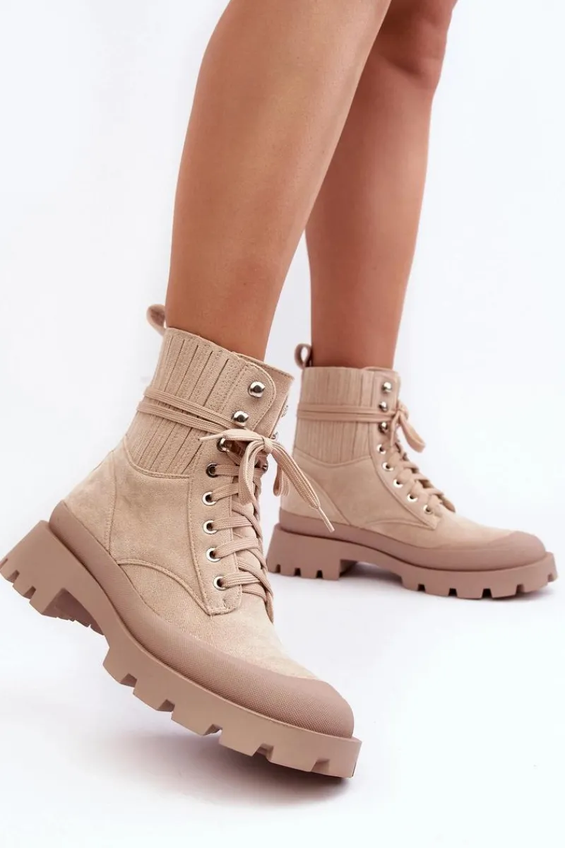 Damskie Trapery|Botki Sznurowane>Boto Botki Trapery Damskie Sznurowane Beżowe Gordts