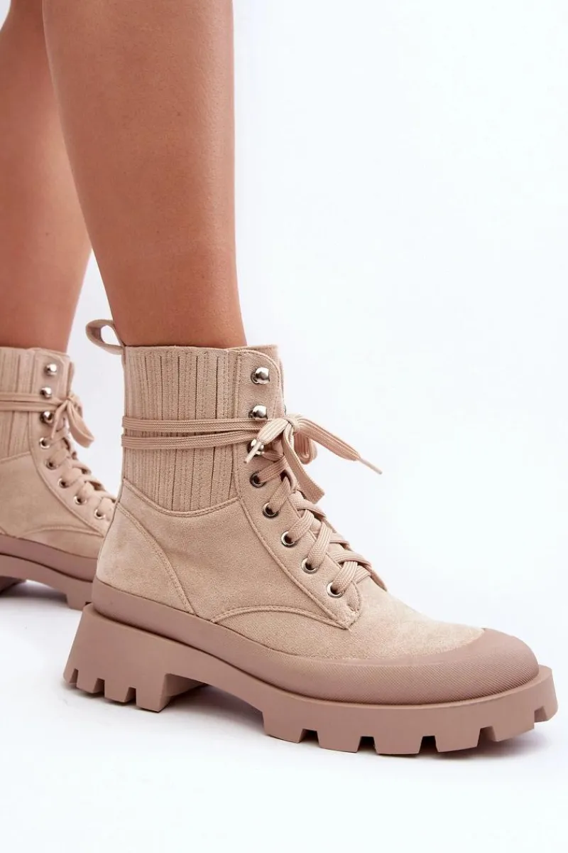 Damskie Trapery|Botki Sznurowane>Boto Botki Trapery Damskie Sznurowane Beżowe Gordts