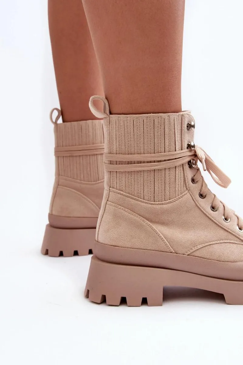 Damskie Trapery|Botki Sznurowane>Boto Botki Trapery Damskie Sznurowane Beżowe Gordts