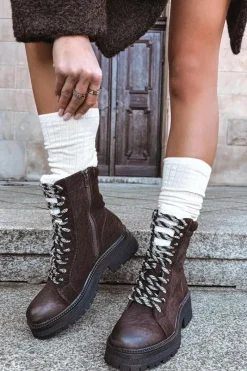 Clearance Botki Trapery Damskie Z Eko Skóry Czekoladowe Bellora Damskie Botki Ocieplane|Damskie Trapery