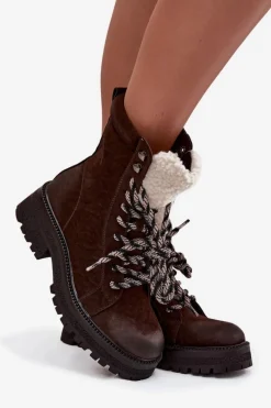 Clearance Botki Trapery Damskie Z Eko Skóry Czekoladowe Bellora Damskie Botki Ocieplane|Damskie Trapery
