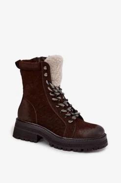 Clearance Botki Trapery Damskie Z Eko Skóry Czekoladowe Bellora Damskie Botki Ocieplane|Damskie Trapery