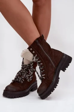 Clearance Botki Trapery Damskie Z Eko Skóry Czekoladowe Bellora Damskie Botki Ocieplane|Damskie Trapery