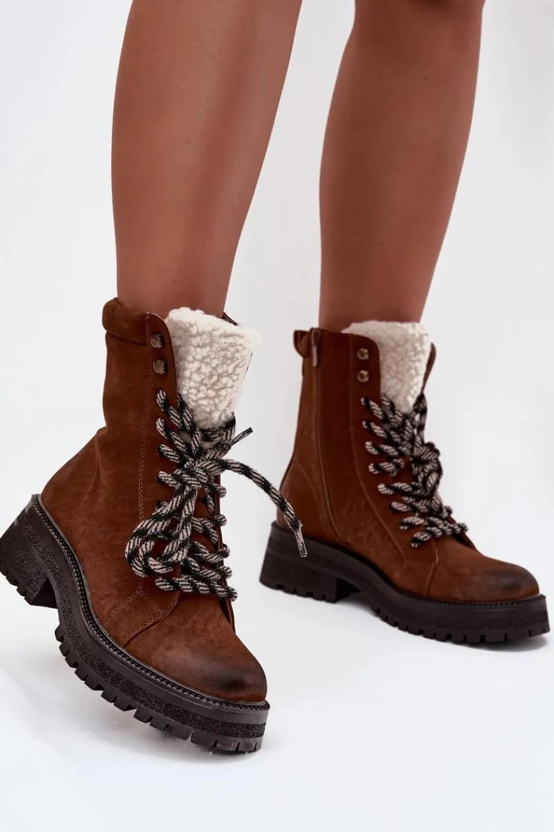 Botki Ocieplane|Damskie Trapery>Boto Botki Trapery Damskie Z Eko Skóry Camel Bellora Brązowy