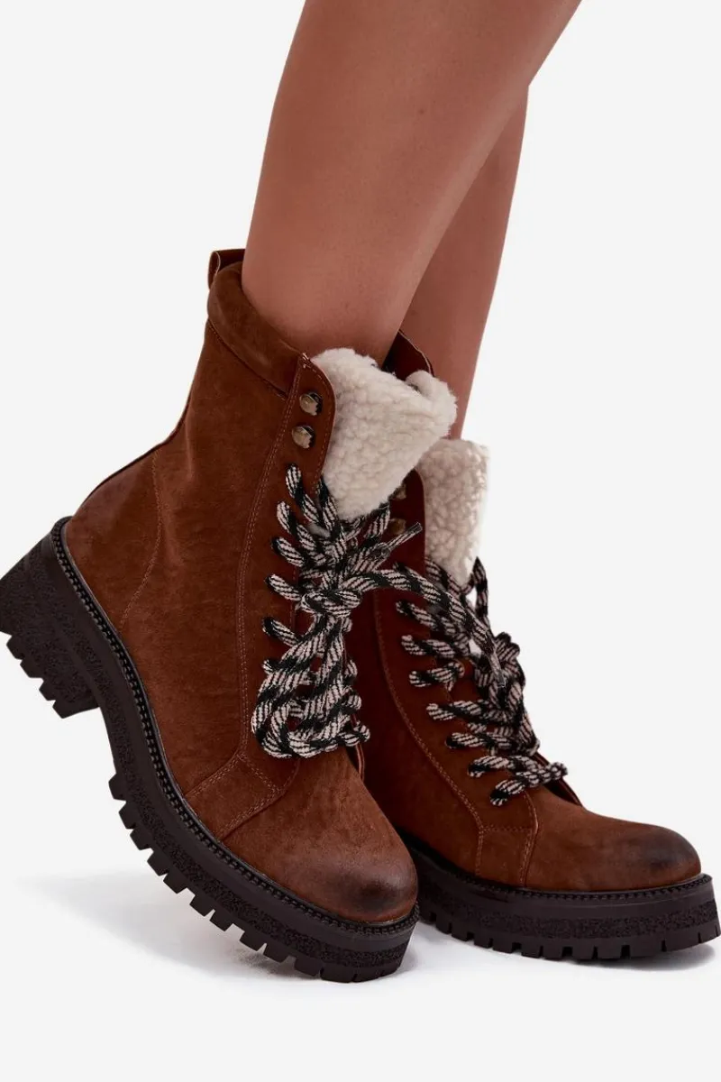 Botki Ocieplane|Damskie Trapery>Boto Botki Trapery Damskie Z Eko Skóry Camel Bellora Brązowy