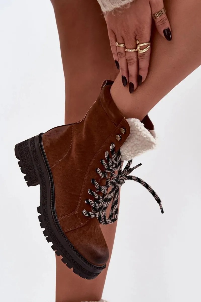 Botki Ocieplane|Damskie Trapery>Boto Botki Trapery Damskie Z Eko Skóry Camel Bellora Brązowy