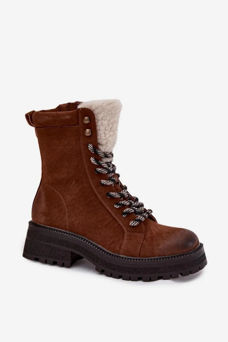 Botki Ocieplane|Damskie Trapery>Boto Botki Trapery Damskie Z Eko Skóry Camel Bellora Brązowy