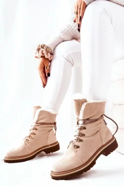 Damskie Trapery|Botki Sznurowane>Boto Botki Trapery Ocieplane Beżowe Nelby