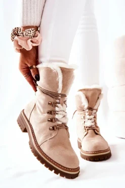 Damskie Trapery|Botki Sznurowane>Boto Botki Trapery Ocieplane Beżowe Nelby