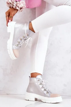 Clearance Botki Trapery Skórzane Srebrne Letty Damskie Botki Wiosenne|Damskie Trapery