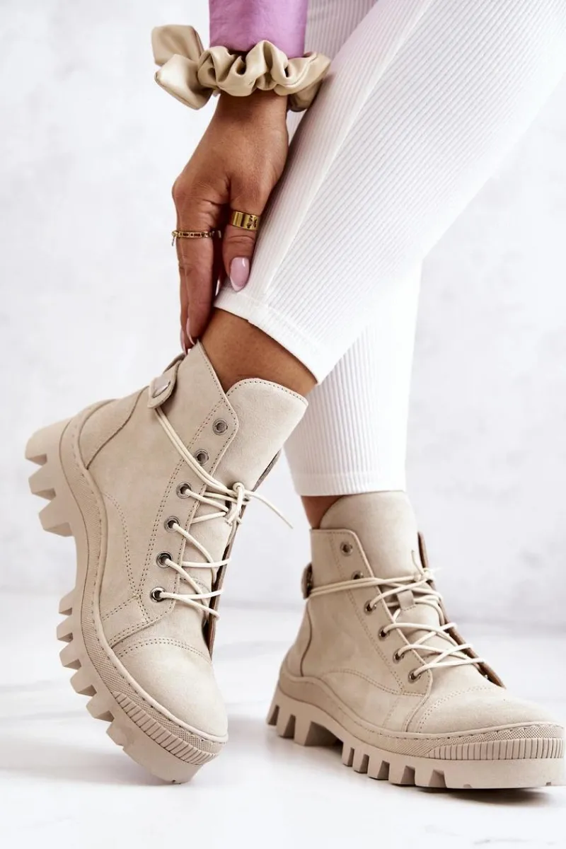 Discount Boto Botki Trapery Wiązane Beżowe Marsha