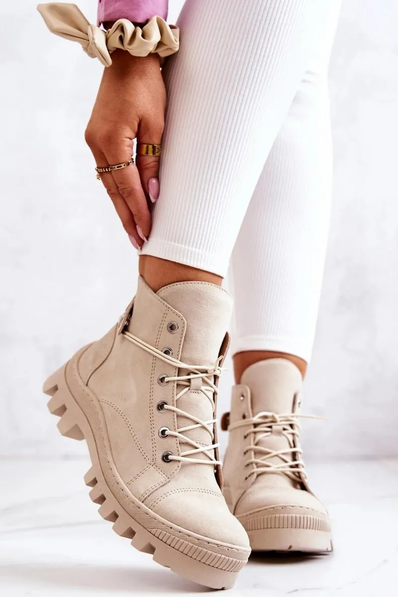 Discount Boto Botki Trapery Wiązane Beżowe Marsha