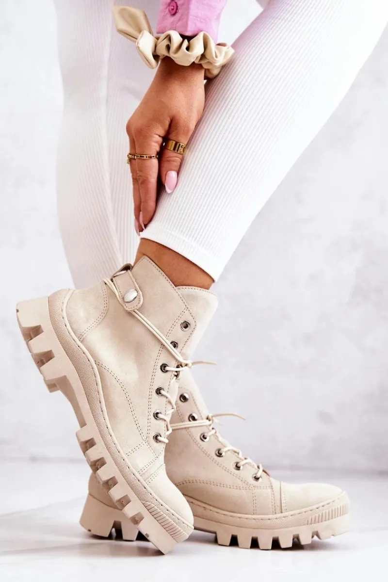 Discount Boto Botki Trapery Wiązane Beżowe Marsha