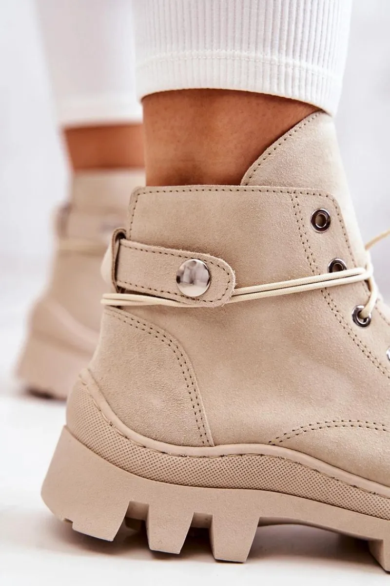 Discount Boto Botki Trapery Wiązane Beżowe Marsha