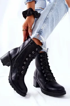 Online Evento Botki Wiązane Na Słupku Ocieplane Czarne Nerynis