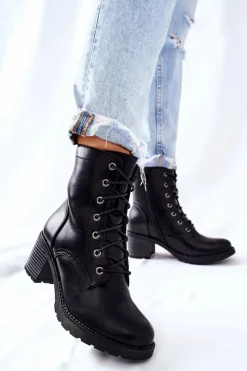 Online Evento Botki Wiązane Na Słupku Ocieplane Czarne Nerynis