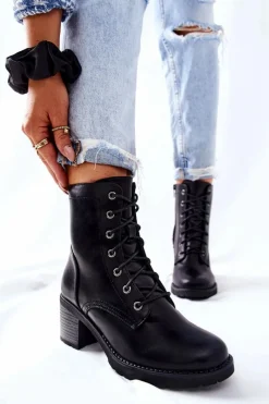 Online Evento Botki Wiązane Na Słupku Ocieplane Czarne Nerynis