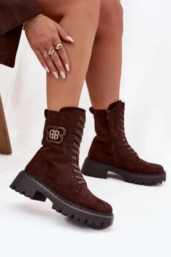 Online Botki Wokrery Damskie Z Ozdobnym Elementem Ocieplane Czekoladowe Kalindra Damskie Botki Sznurowane|Brązowe I Beżowe Botki