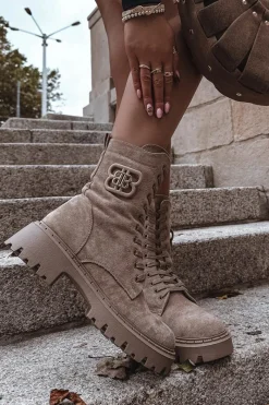 Botki Sznurowane|Brązowe I Beżowe Botki><noscript><img width=