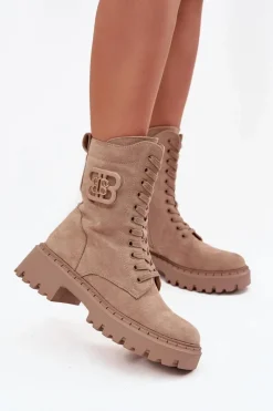 Botki Sznurowane|Brązowe I Beżowe Botki><noscript><img width=