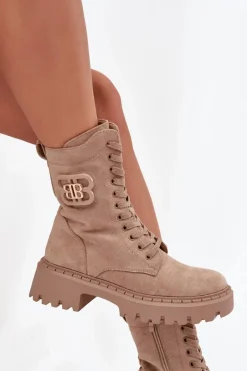 Botki Sznurowane|Brązowe I Beżowe Botki><noscript><img width=