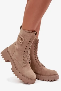 Botki Sznurowane|Brązowe I Beżowe Botki><noscript><img width=