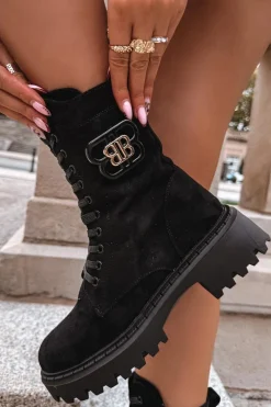 Botki Sznurowane|Brązowe I Beżowe Botki>Boto Botki Wokrery Damskie Z Ozdobnym Elementem Ocieplane Czarne Kalindra Czarny