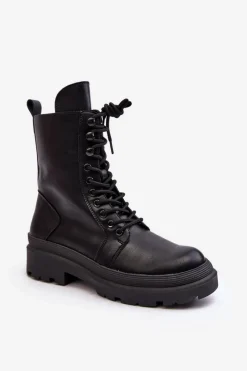 Botki Sznurowane|Czarne Botki>Boto Botki Workery Damskie Ekoskóra Czarne Irande
