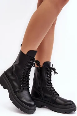 Botki Sznurowane|Czarne Botki>Boto Botki Workery Damskie Ekoskóra Czarne Irande