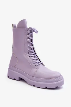 Botki Sznurowane|Czarne Botki>Boto Botki Workery Damskie Ekoskóra Fioletowe Irande