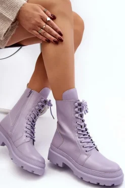 Botki Sznurowane|Czarne Botki>Boto Botki Workery Damskie Ekoskóra Fioletowe Irande