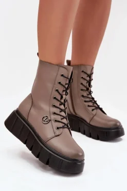 Botki Ocieplane|Botki Na Koturnie>Buty damskie Vinceza Botki Workery Damskie Na Platformie Ocieplane Vinceza 58588 Ciemnobeżowe Beżowy