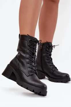 Sale Buty damskie Vinceza Botki Workery Damskie Na Klocku Ocieplane Vinceza 89136 Czarne Czarny