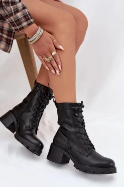 Sale Buty damskie Vinceza Botki Workery Damskie Na Klocku Ocieplane Vinceza 89136 Czarne Czarny