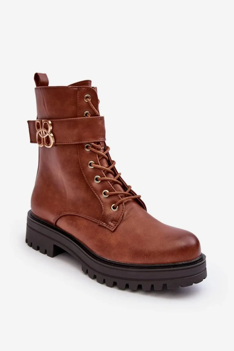 Boto Botki Workery Damskie Na Suwak Z Ozdobą Brązowe Ciossava