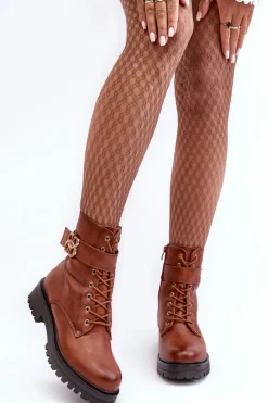 Boto Botki Workery Damskie Na Suwak Z Ozdobą Brązowe Ciossava