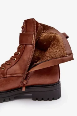 Boto Botki Workery Damskie Na Suwak Z Ozdobą Brązowe Ciossava