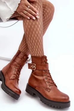 Boto Botki Workery Damskie Na Suwak Z Ozdobą Brązowe Ciossava