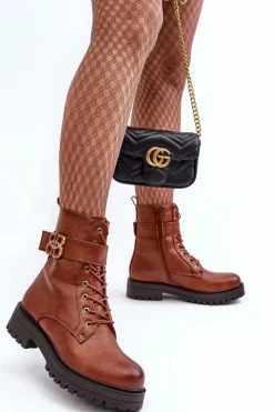 Boto Botki Workery Damskie Na Suwak Z Ozdobą Brązowe Ciossava