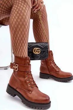 Boto Botki Workery Damskie Na Suwak Z Ozdobą Brązowe Ciossava