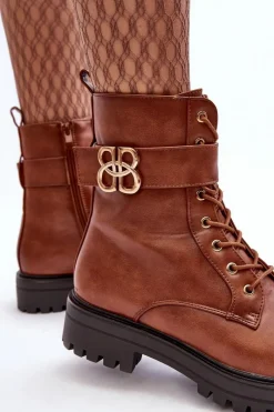 Boto Botki Workery Damskie Na Suwak Z Ozdobą Brązowe Ciossava