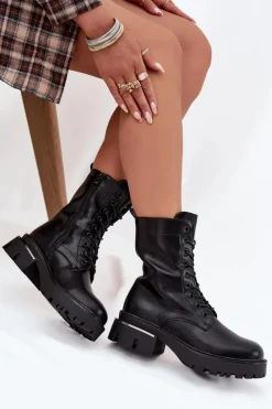 Best Botki Workery Damskie Na Klocku Czarne Alviora Damskie Botki Sznurowane|Botki Płaskie