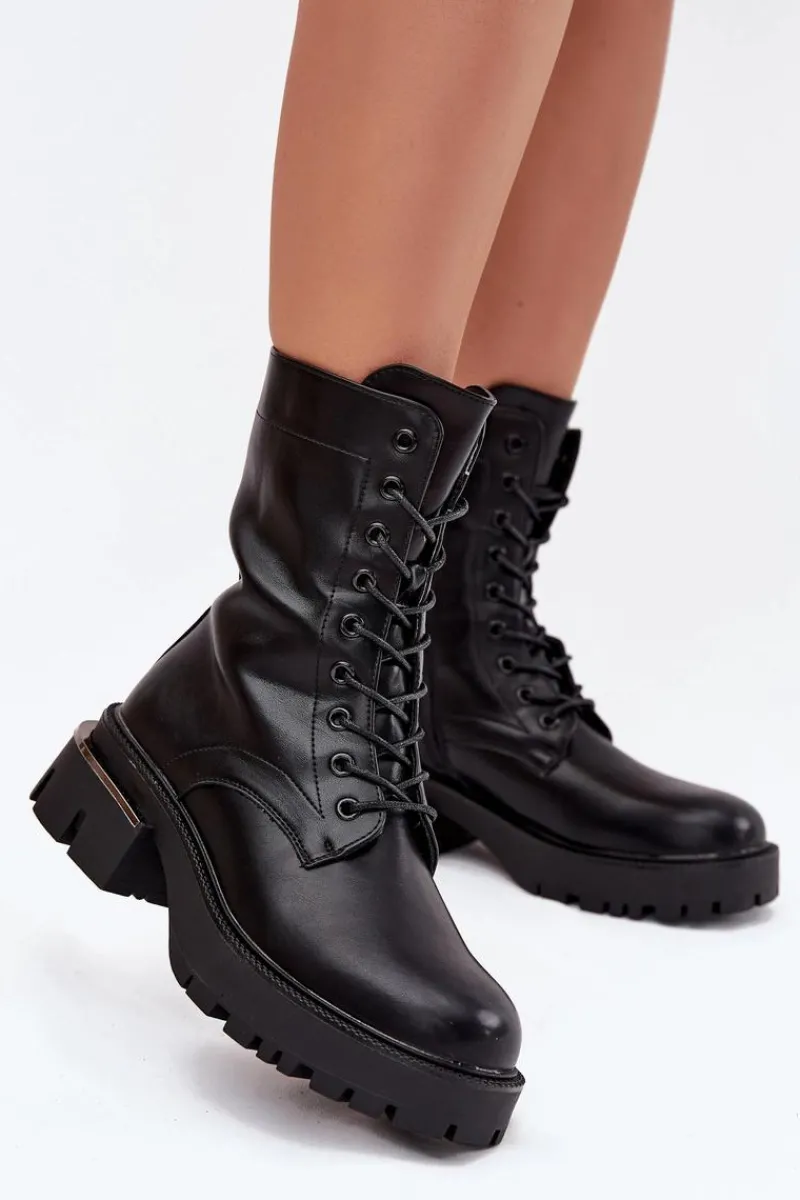 Best Botki Workery Damskie Na Klocku Czarne Alviora Damskie Botki Sznurowane|Botki Płaskie