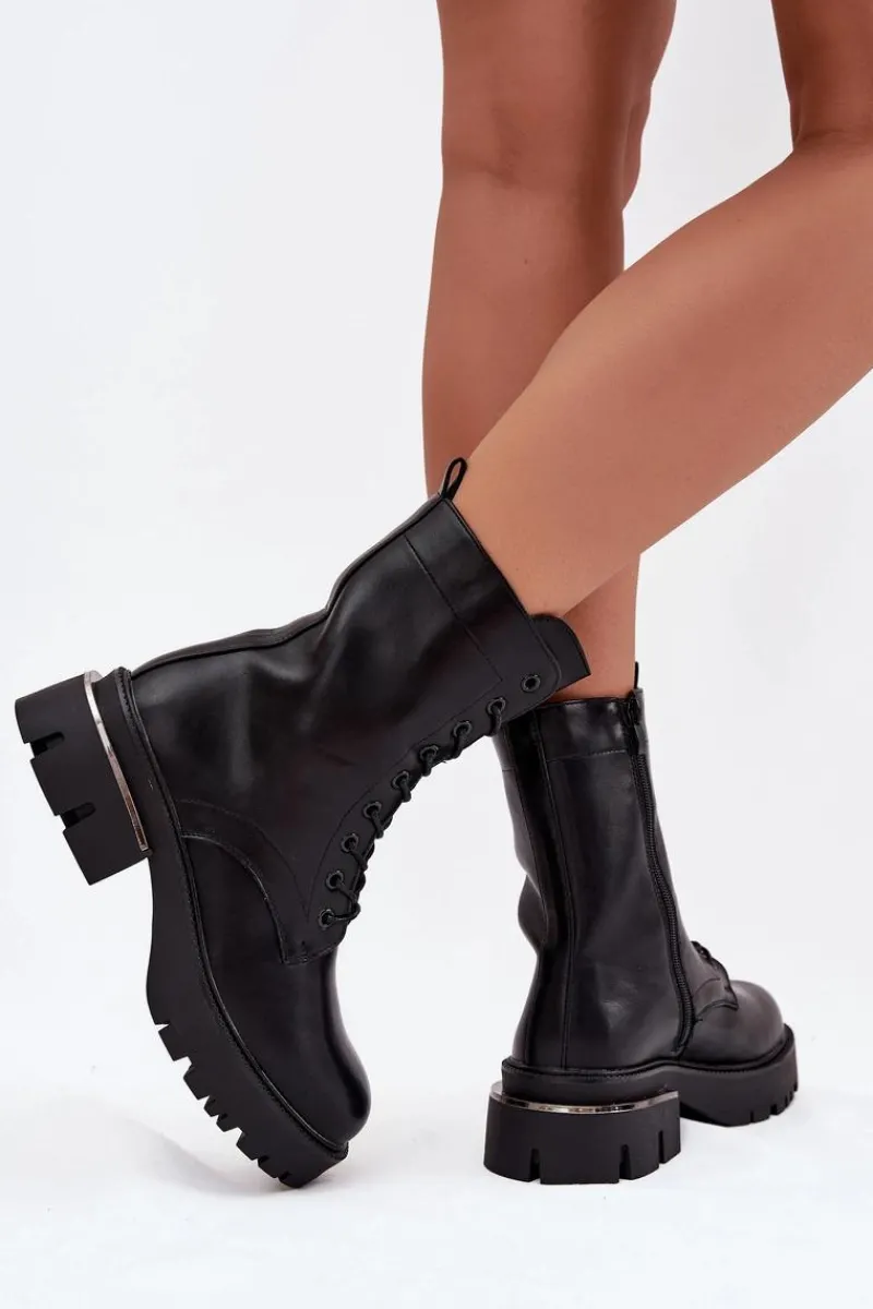 Best Botki Workery Damskie Na Klocku Czarne Alviora Damskie Botki Sznurowane|Botki Płaskie